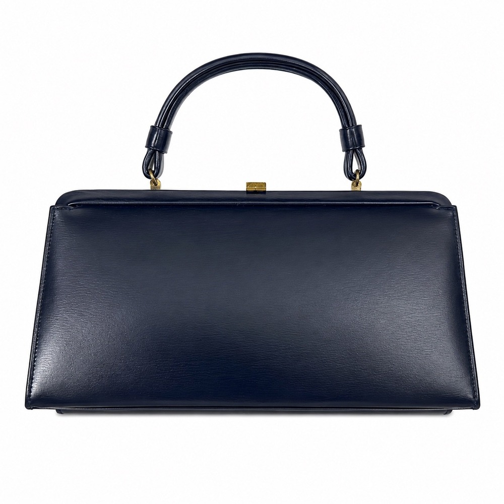 Theodor of California Vintage Navy Blue Structured Frame Handbag Top Handle Bag